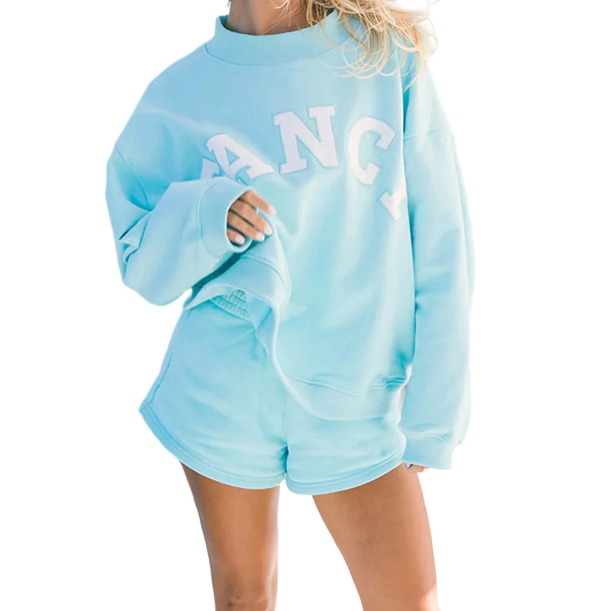 Conjunto de Sudadera y Shorts para Mujer, Ajuste Holgado, Casual, con Letras Bordadas, 2 piezas.