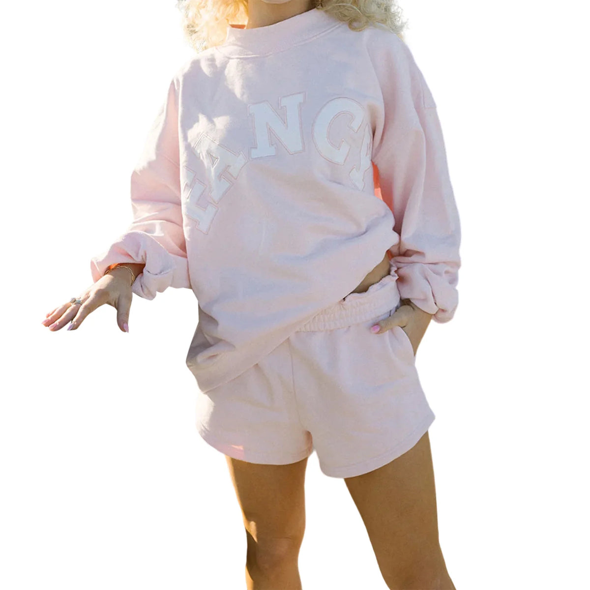 Conjunto de Sudadera y Shorts para Mujer, Ajuste Holgado, Casual, con Letras Bordadas, 2 piezas.