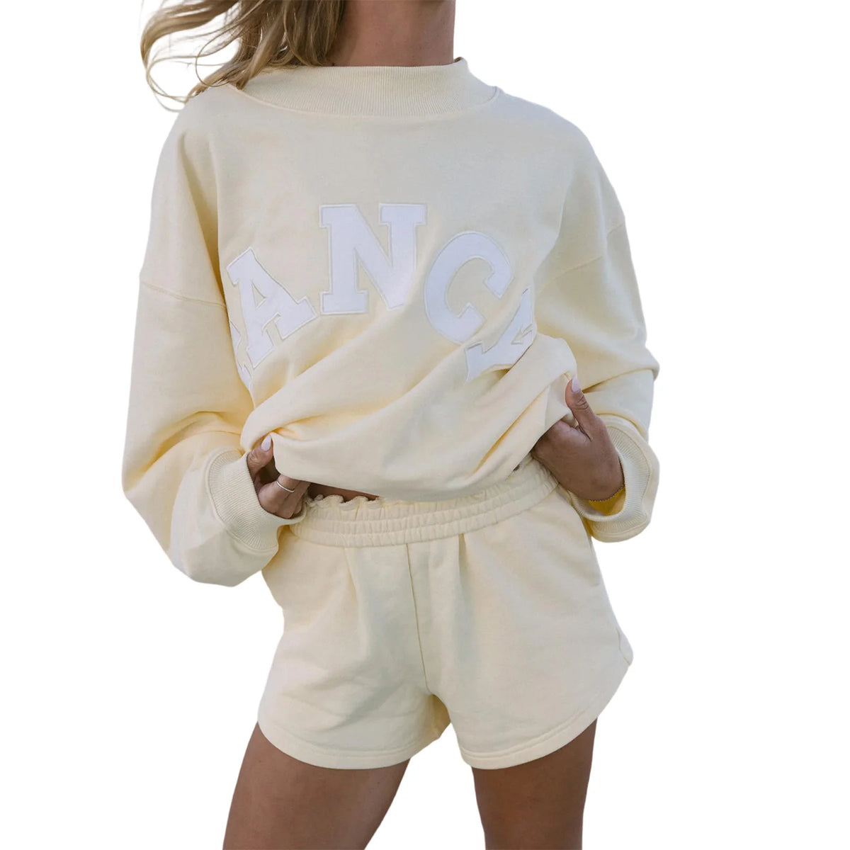 Conjunto de Sudadera y Shorts para Mujer, Ajuste Holgado, Casual, con Letras Bordadas, 2 piezas.